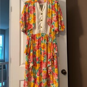 80’s Summer Dress with Ruffle Sleeves Made in France